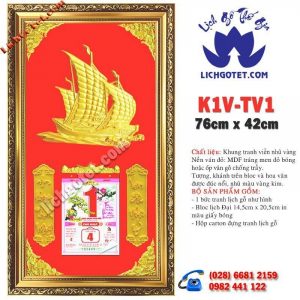 Lịch Gỗ Phù Điêu Tết Thuyền Vàng Nền Đỏ